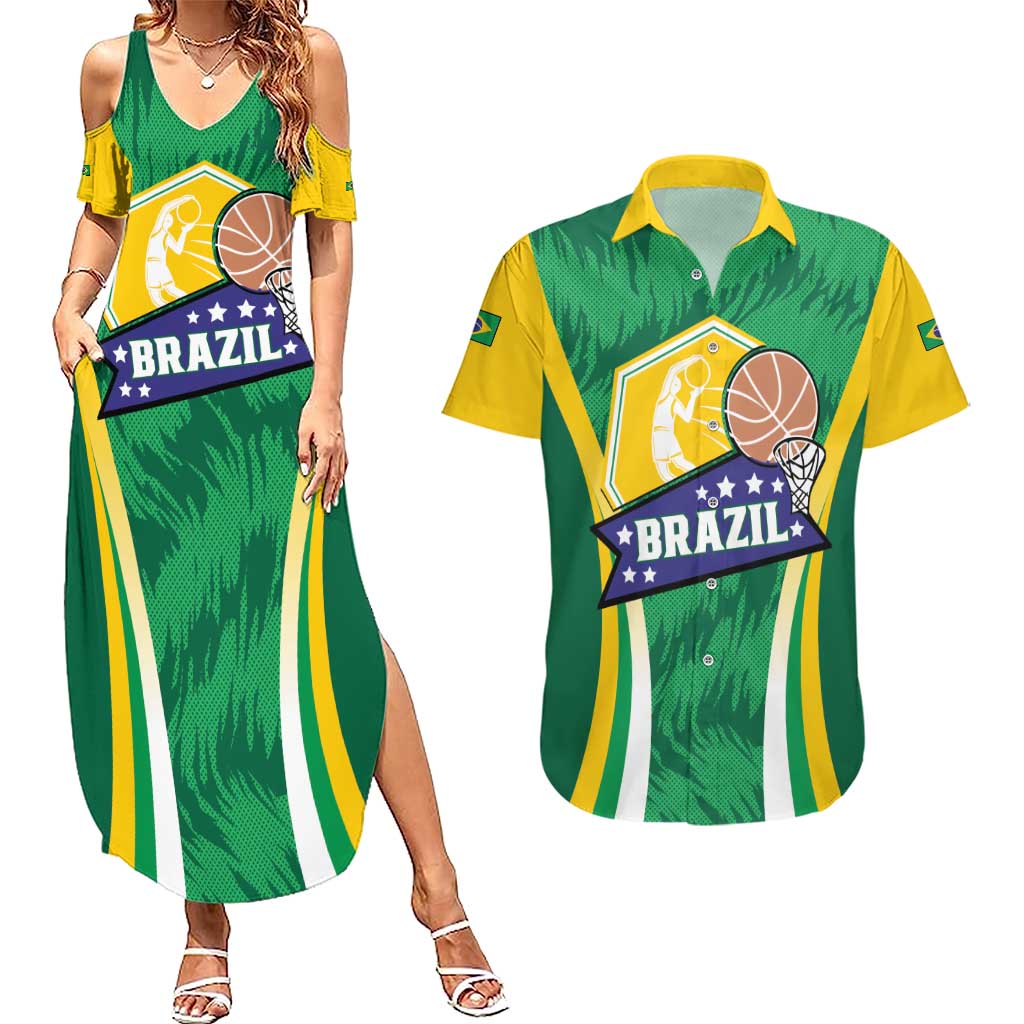 Brazil Basketball Custom Couples Matching Summer Maxi Dress and Hawaiian Shirt Come On Brasil Cariocas