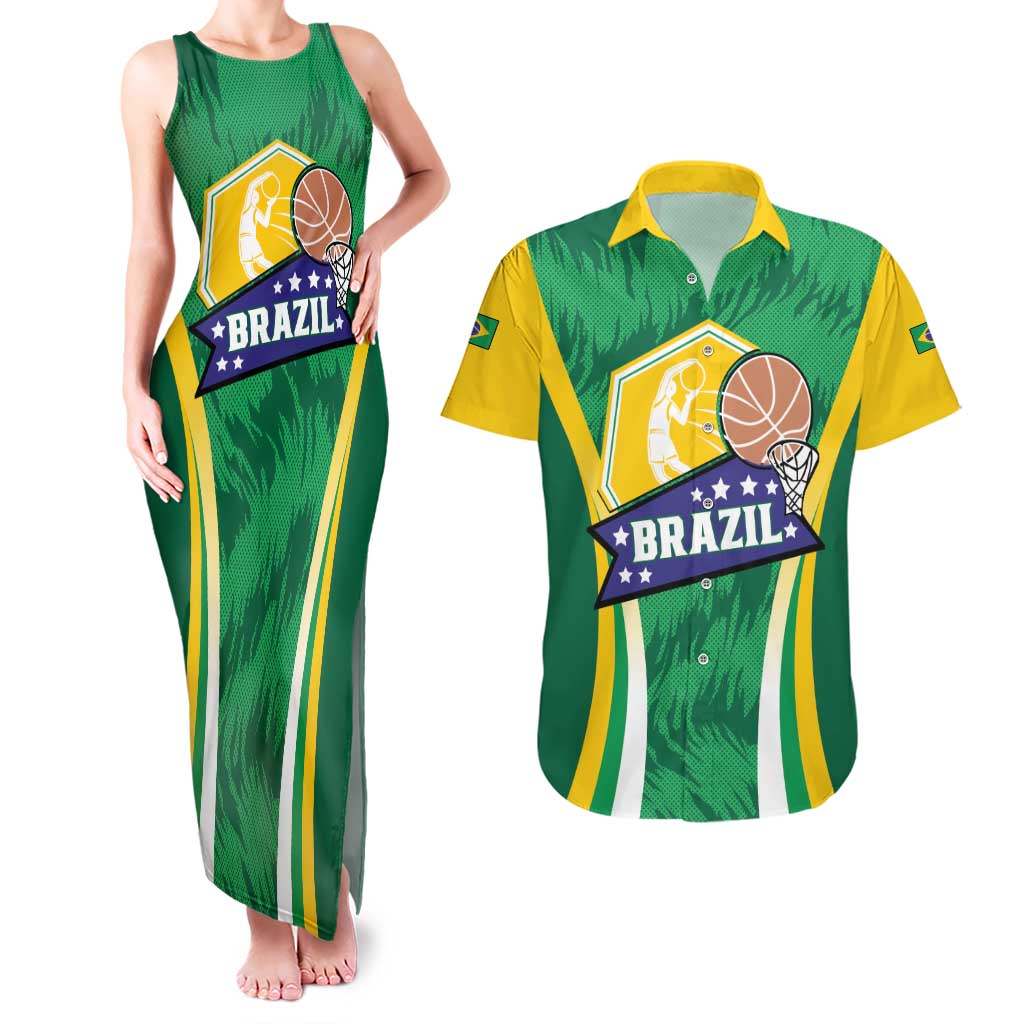 Brazil Basketball Custom Couples Matching Tank Maxi Dress and Hawaiian Shirt Come On Brasil Cariocas