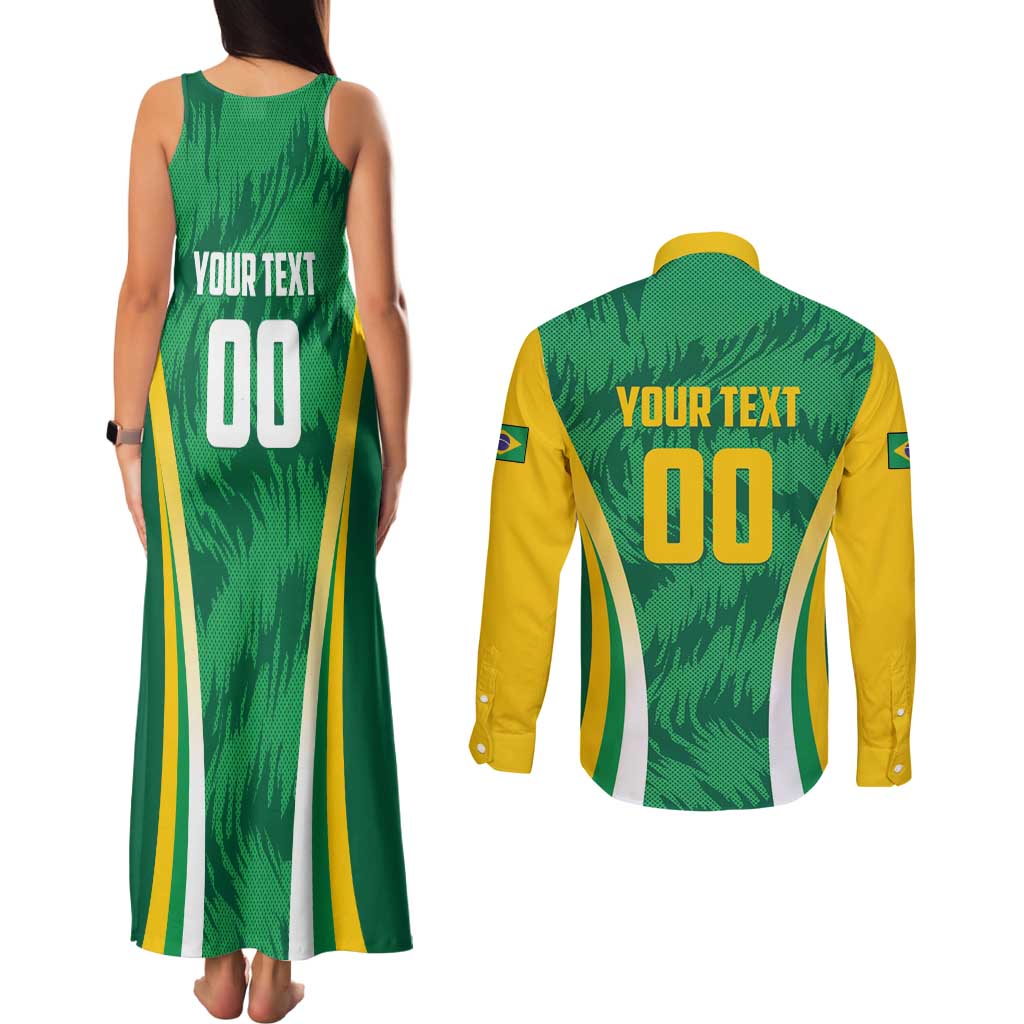 Brazil Basketball Custom Couples Matching Tank Maxi Dress and Long Sleeve Button Shirt Come On Brasil Cariocas