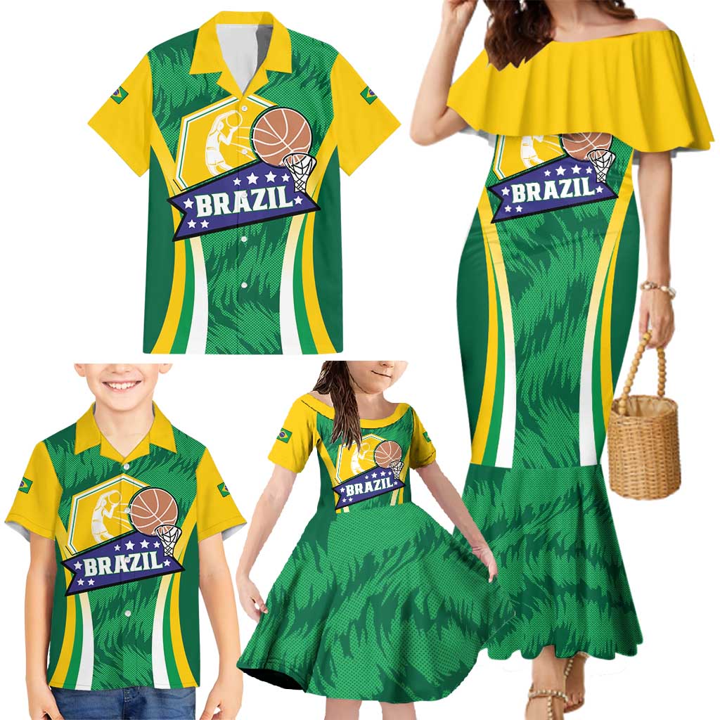 Brazil Basketball Custom Family Matching Mermaid Dress and Hawaiian Shirt Come On Brasil Cariocas