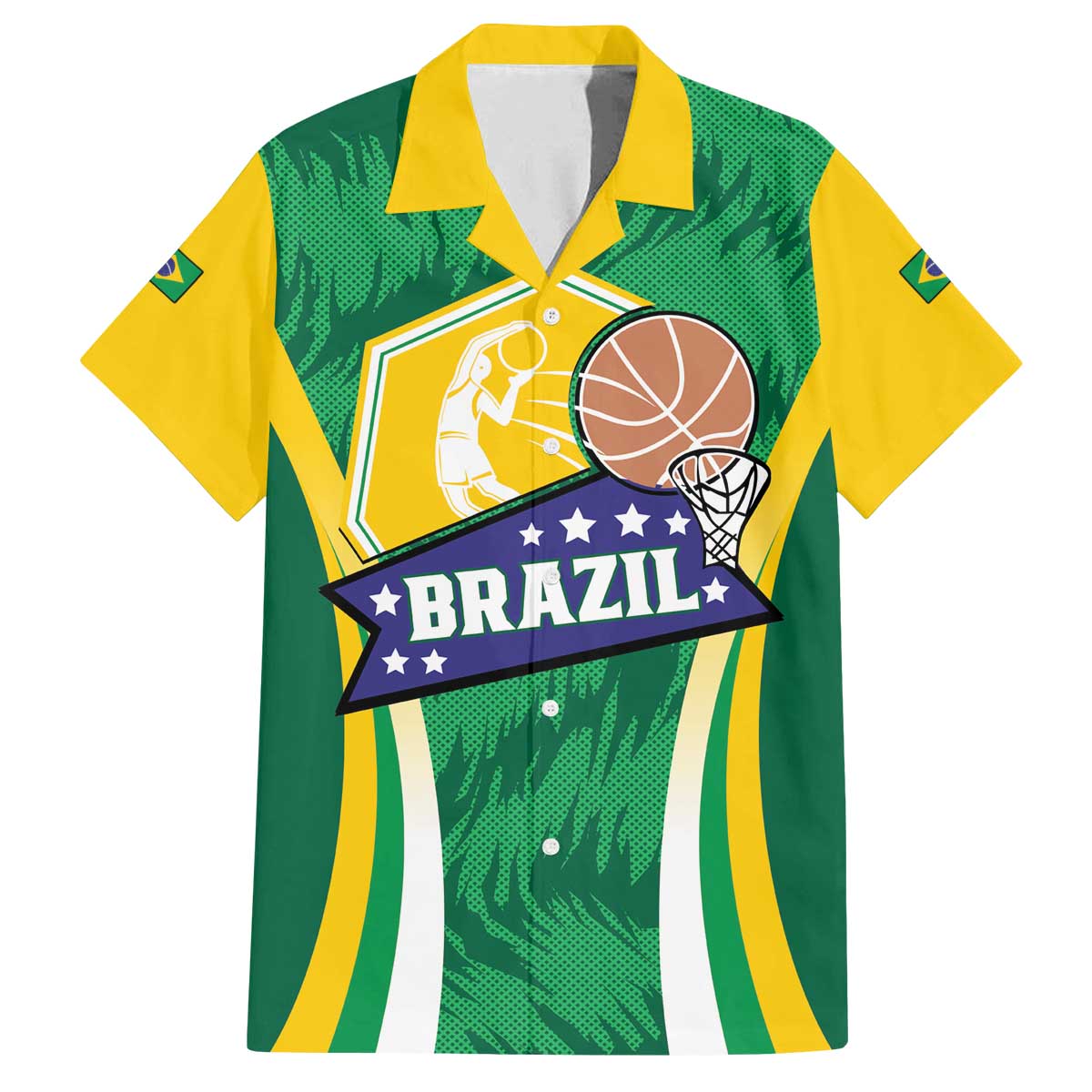 Brazil Basketball Custom Family Matching Off The Shoulder Long Sleeve Dress and Hawaiian Shirt Come On Brasil Cariocas