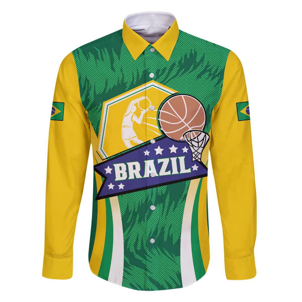 Brazil Basketball Custom Family Matching Off The Shoulder Long Sleeve Dress and Hawaiian Shirt Come On Brasil Cariocas