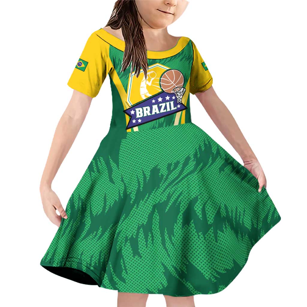 Brazil Basketball Custom Family Matching Off Shoulder Short Dress and Hawaiian Shirt Come On Brasil Cariocas