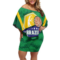 Brazil Basketball Custom Family Matching Off Shoulder Short Dress and Hawaiian Shirt Come On Brasil Cariocas