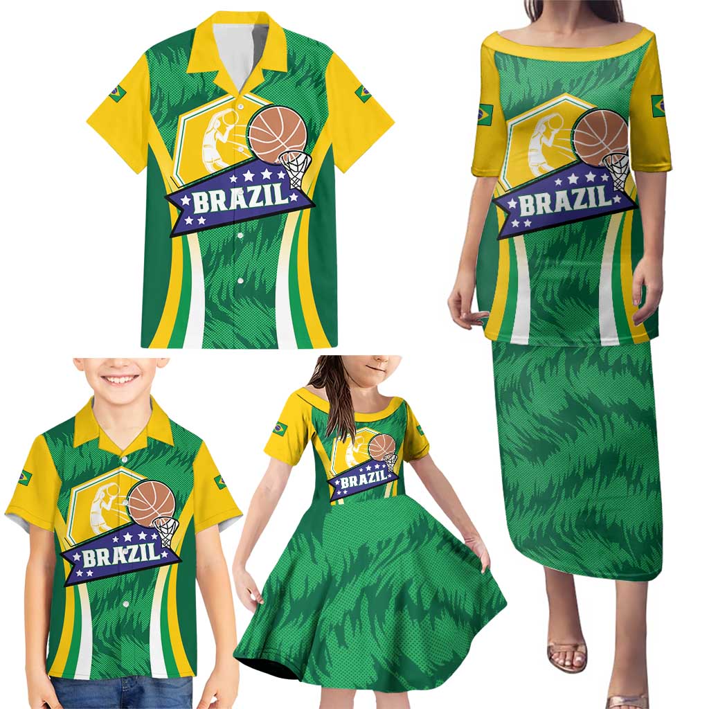 Brazil Basketball Custom Family Matching Puletasi and Hawaiian Shirt Come On Brasil Cariocas