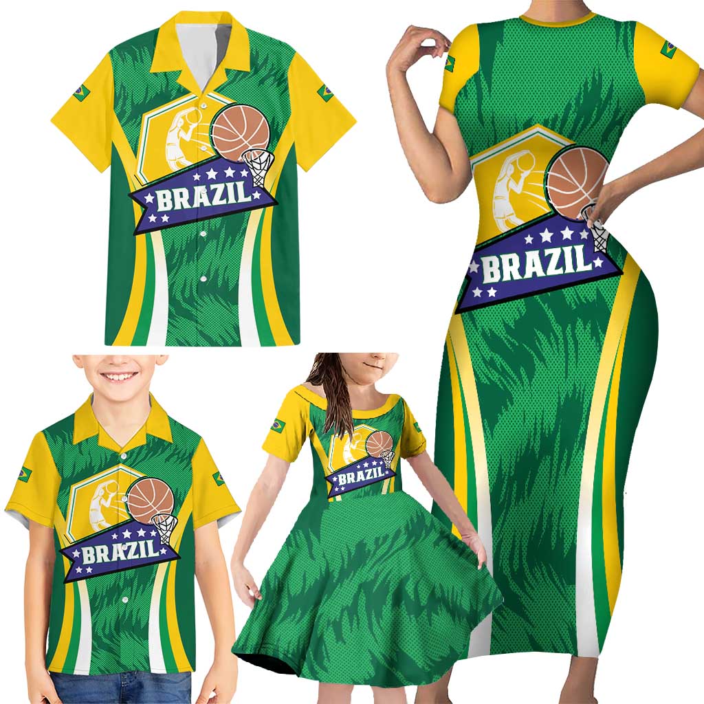 Brazil Basketball Custom Family Matching Short Sleeve Bodycon Dress and Hawaiian Shirt Come On Brasil Cariocas