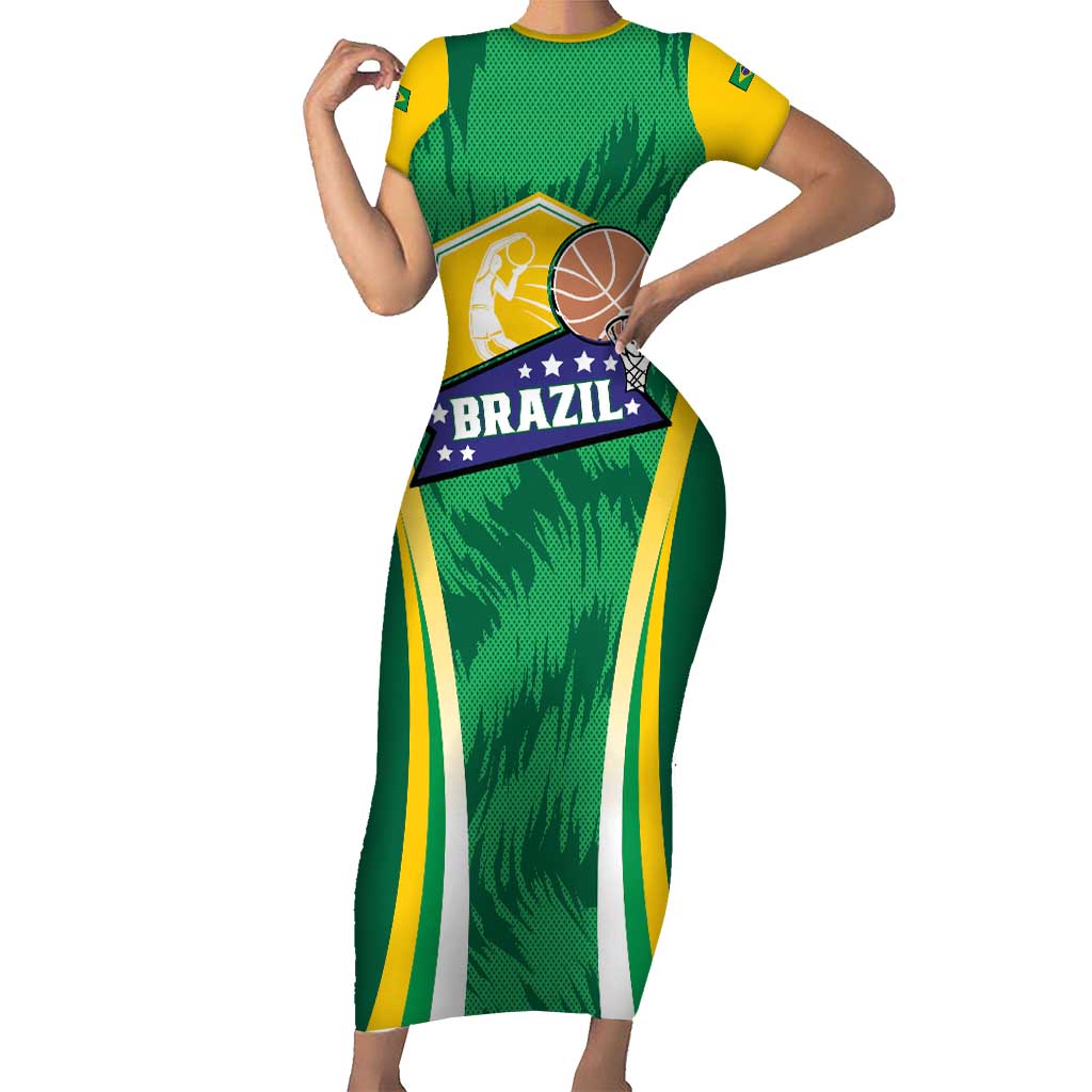 Brazil Basketball Custom Family Matching Short Sleeve Bodycon Dress and Hawaiian Shirt Come On Brasil Cariocas