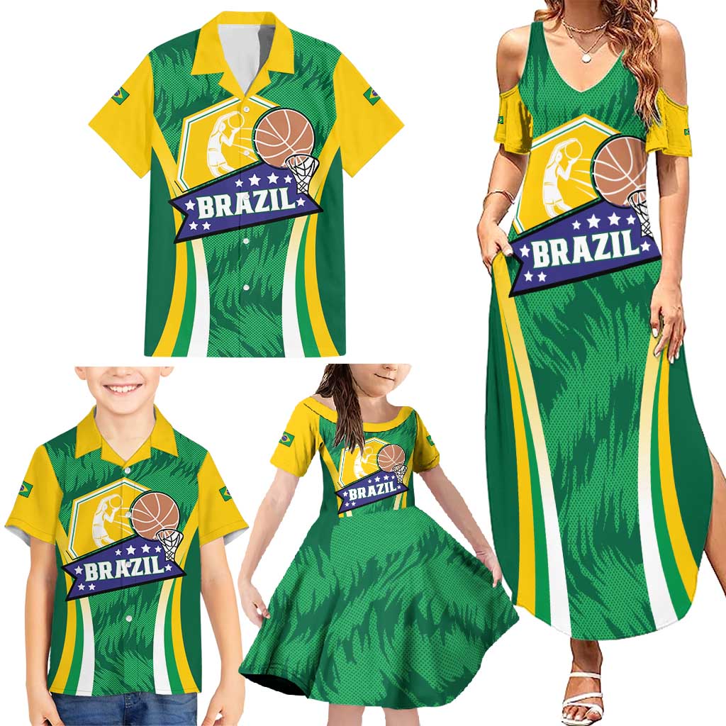 Brazil Basketball Custom Family Matching Summer Maxi Dress and Hawaiian Shirt Come On Brasil Cariocas