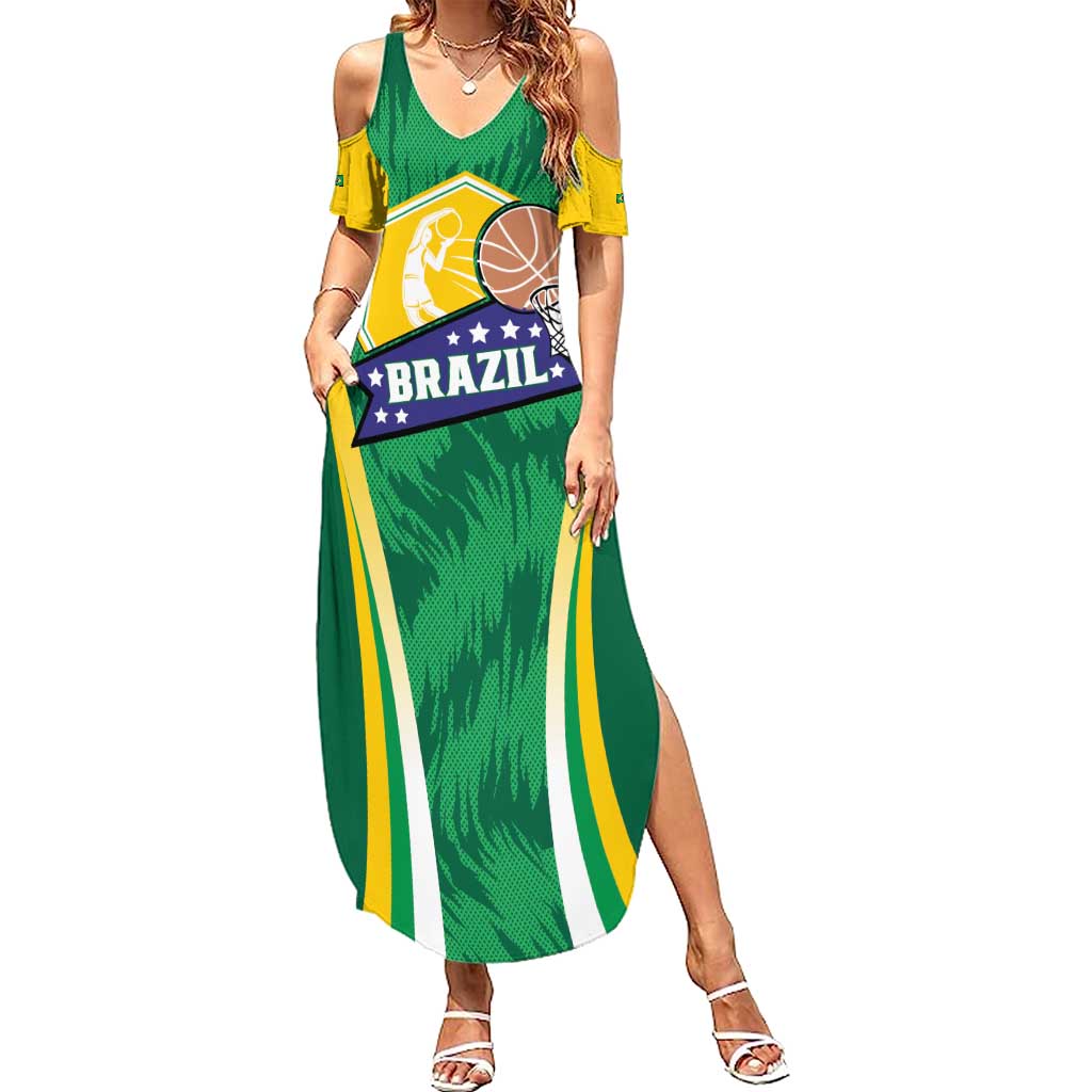 Brazil Basketball Custom Family Matching Summer Maxi Dress and Hawaiian Shirt Come On Brasil Cariocas