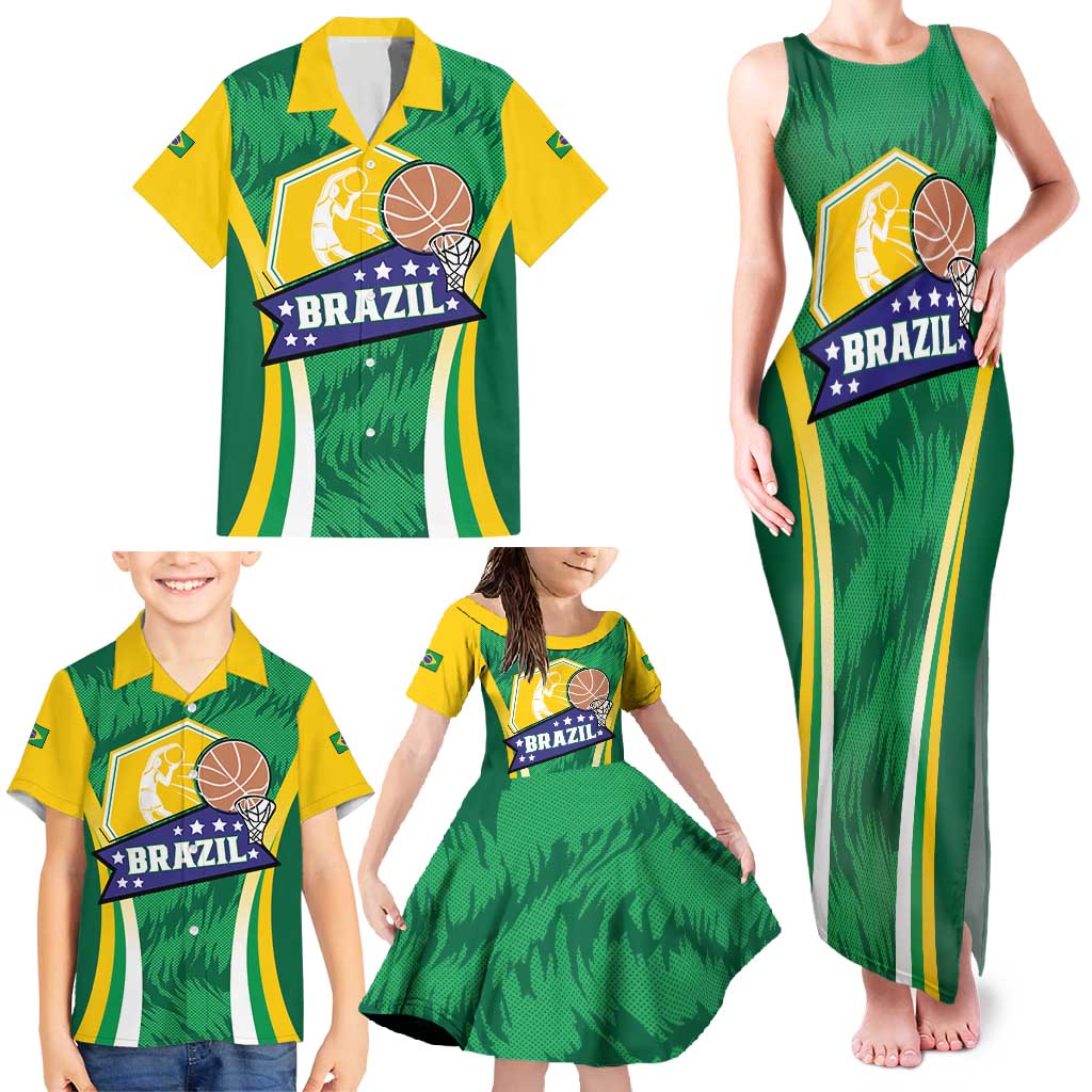 Brazil Basketball Custom Family Matching Tank Maxi Dress and Hawaiian Shirt Come On Brasil Cariocas