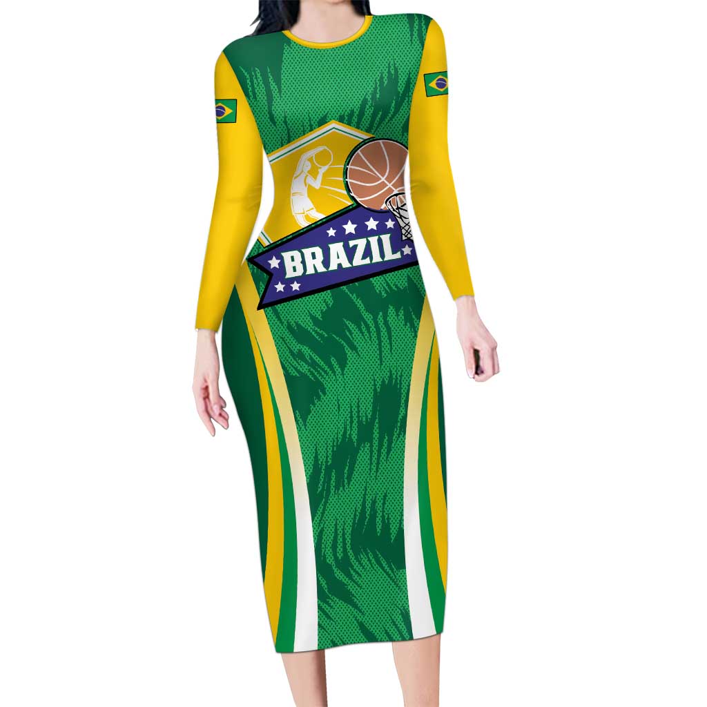 Brazil Basketball Custom Long Sleeve Bodycon Dress Come On Brasil Cariocas