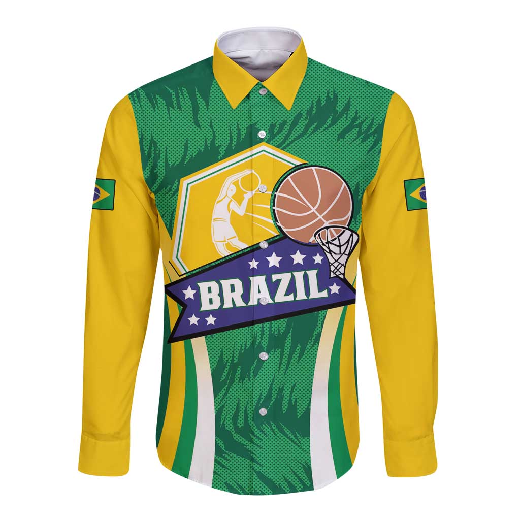 Brazil Basketball Custom Long Sleeve Button Shirt Come On Brasil Cariocas