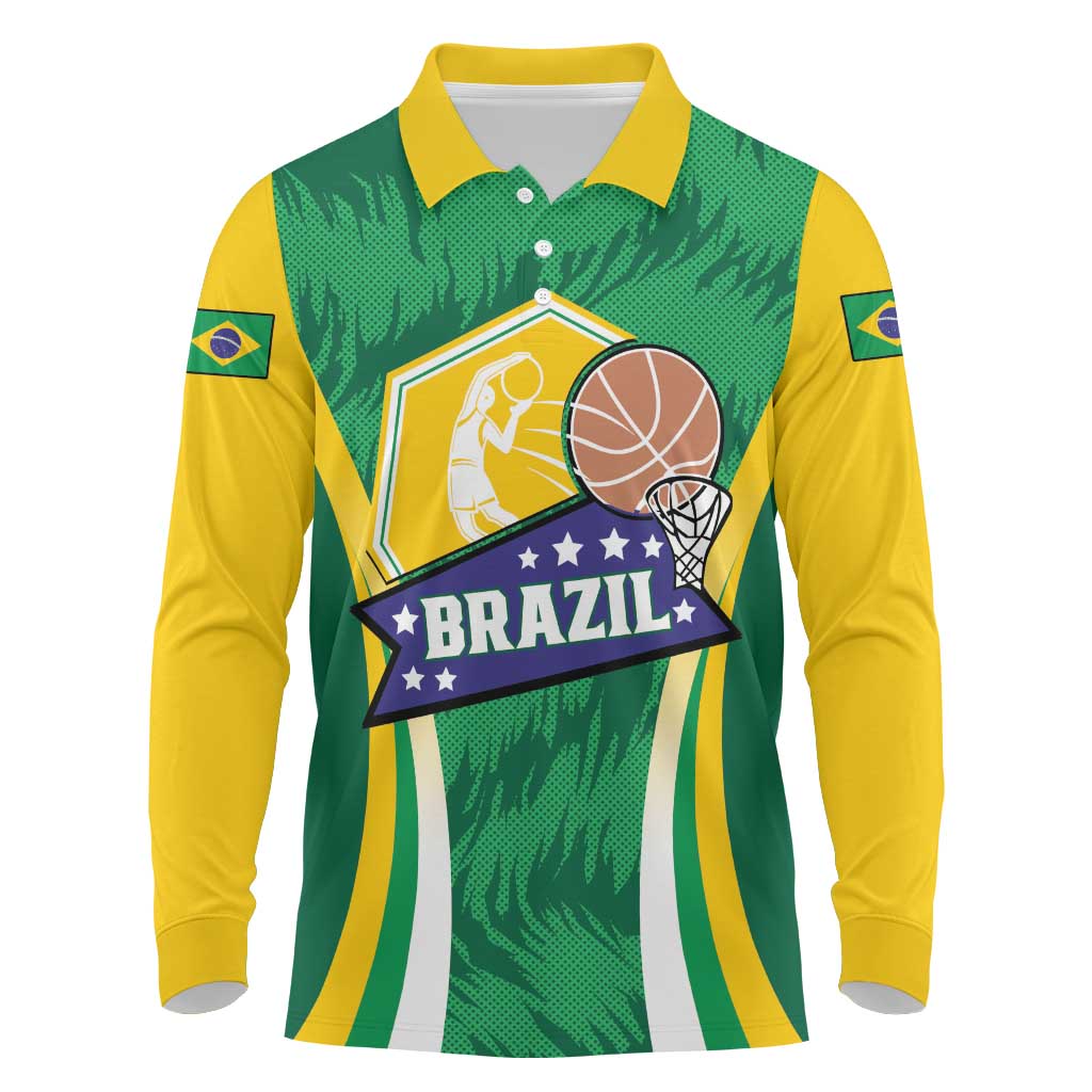 Brazil Basketball Custom Long Sleeve Polo Shirt Come On Brasil Cariocas