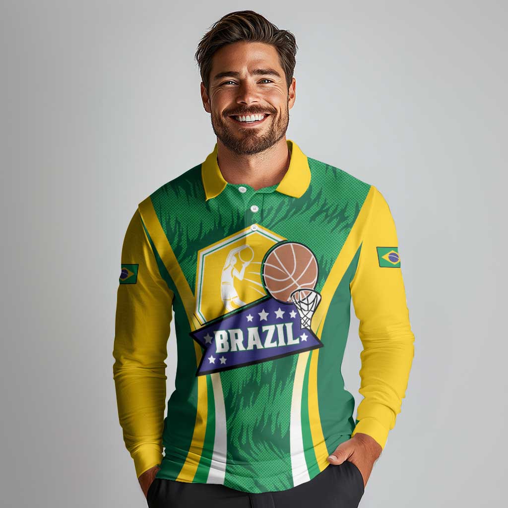 Brazil Basketball Custom Long Sleeve Polo Shirt Come On Brasil Cariocas