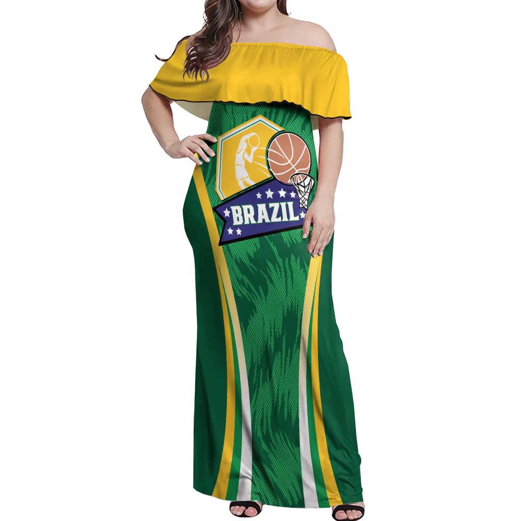 Brazil Basketball Custom Off Shoulder Maxi Dress Come On Brasil Cariocas