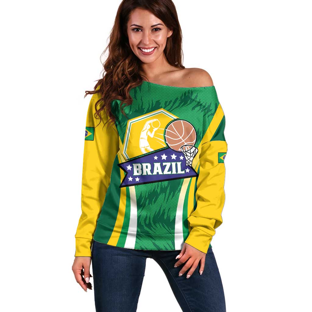 Brazil Basketball Custom Off Shoulder Sweater Come On Brasil Cariocas