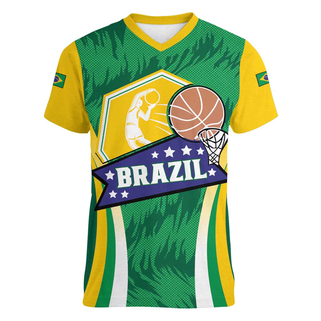 Brazil Basketball Custom Women V-Neck T-Shirt Come On Brasil Cariocas