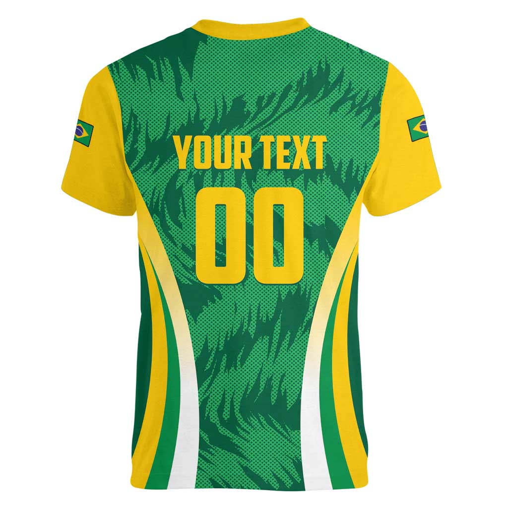 Brazil Basketball Custom Women V-Neck T-Shirt Come On Brasil Cariocas