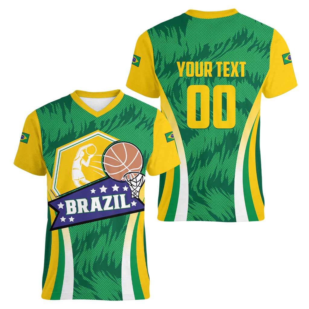 Brazil Basketball Custom Women V-Neck T-Shirt Come On Brasil Cariocas