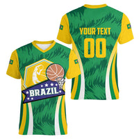 Brazil Basketball Custom Women V-Neck T-Shirt Come On Brasil Cariocas