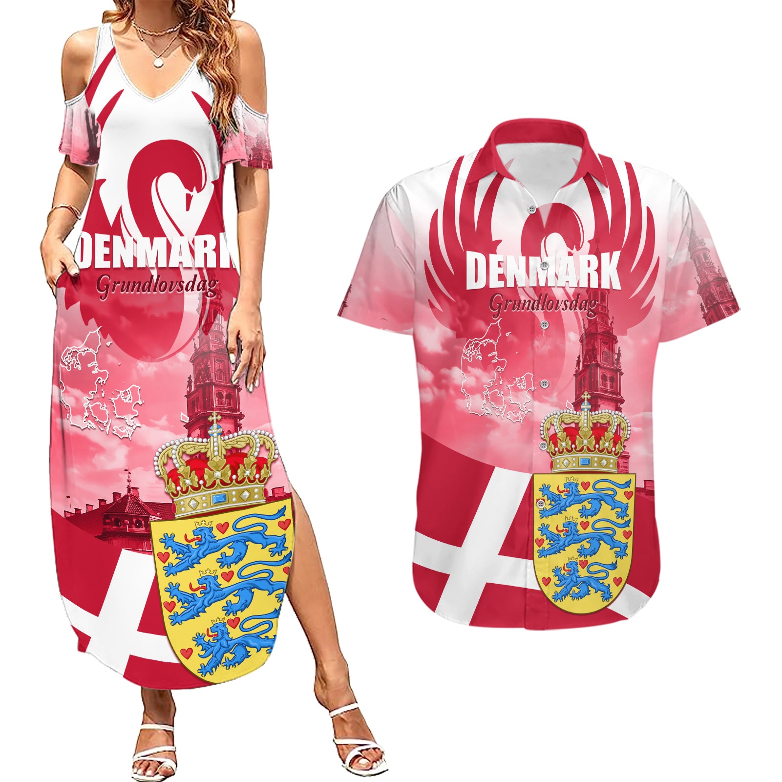 Denmark Constitution Day 2024 Couples Matching Summer Maxi Dress and Hawaiian Shirt Grundlovsdag 5th June