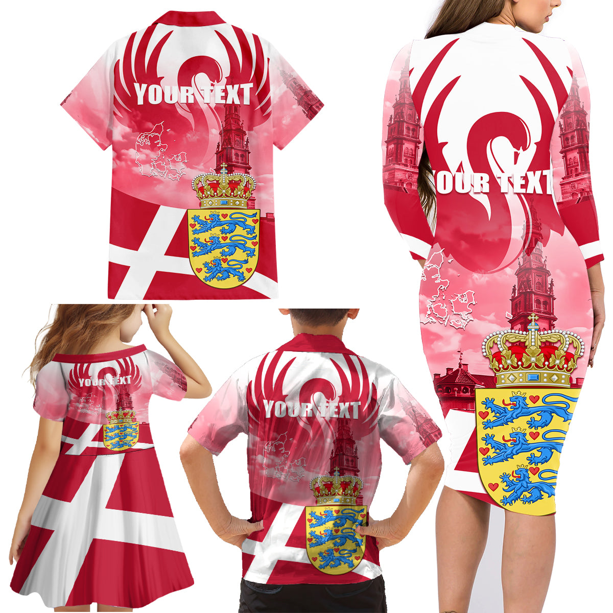 Denmark Constitution Day 2024 Family Matching Long Sleeve Bodycon Dress and Hawaiian Shirt Grundlovsdag 5th June - Wonder Print Shop