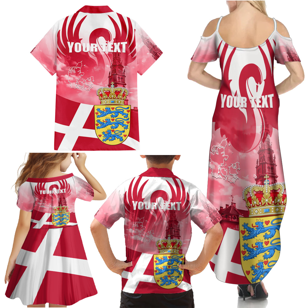 Denmark Constitution Day 2024 Family Matching Summer Maxi Dress and Hawaiian Shirt Grundlovsdag 5th June - Wonder Print Shop