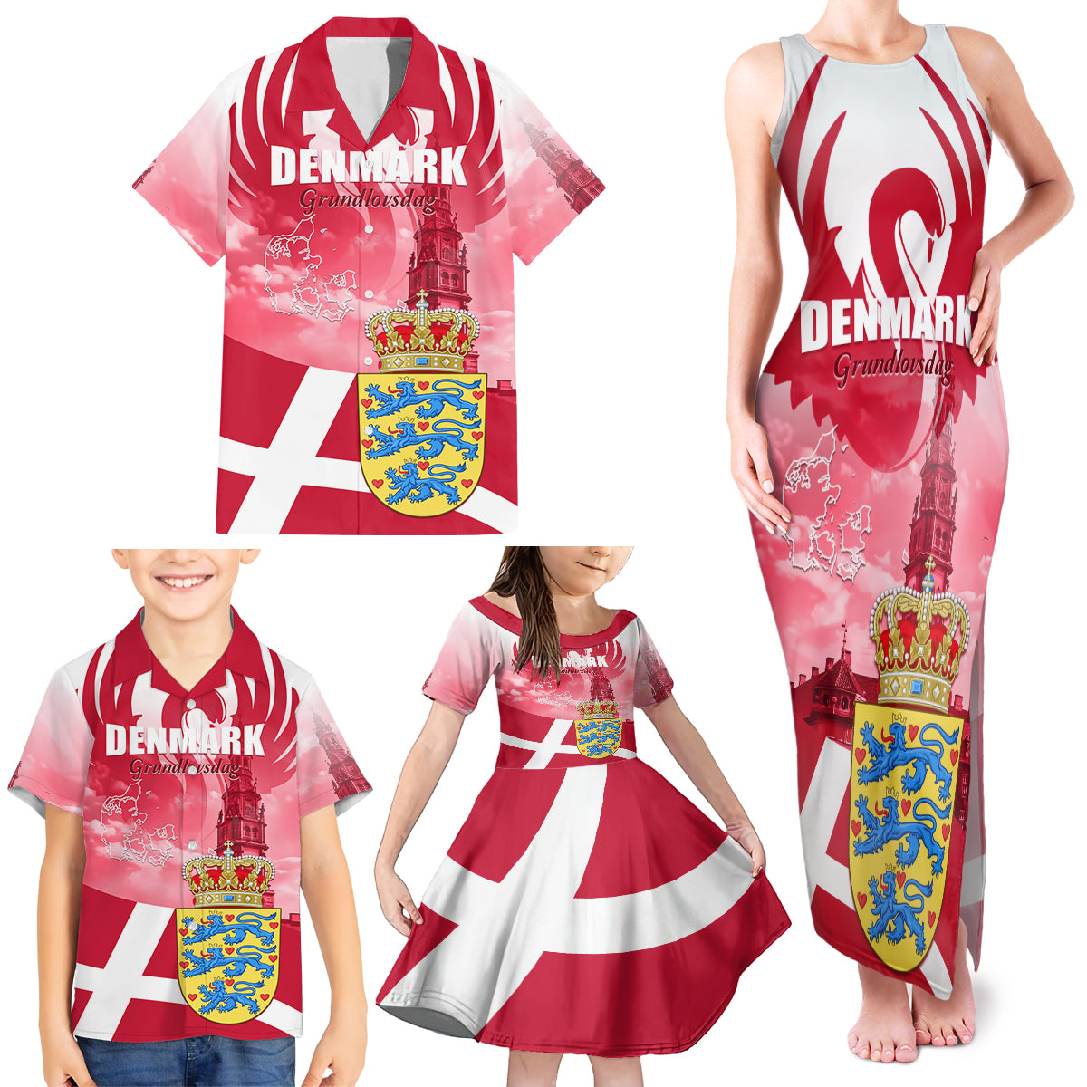 Denmark Constitution Day 2024 Family Matching Tank Maxi Dress and Hawaiian Shirt Grundlovsdag 5th June