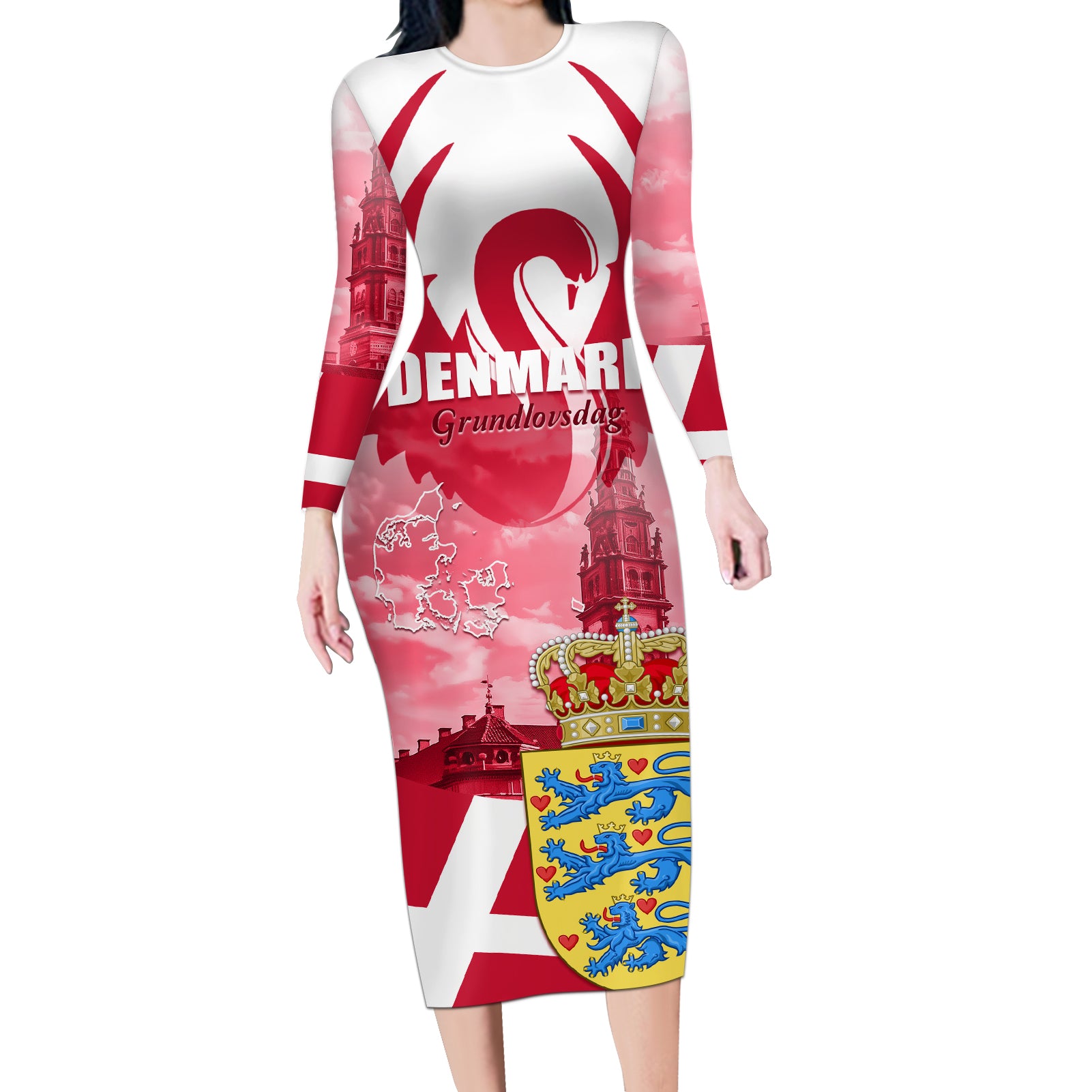 Denmark Constitution Day 2024 Long Sleeve Bodycon Dress Grundlovsdag 5th June