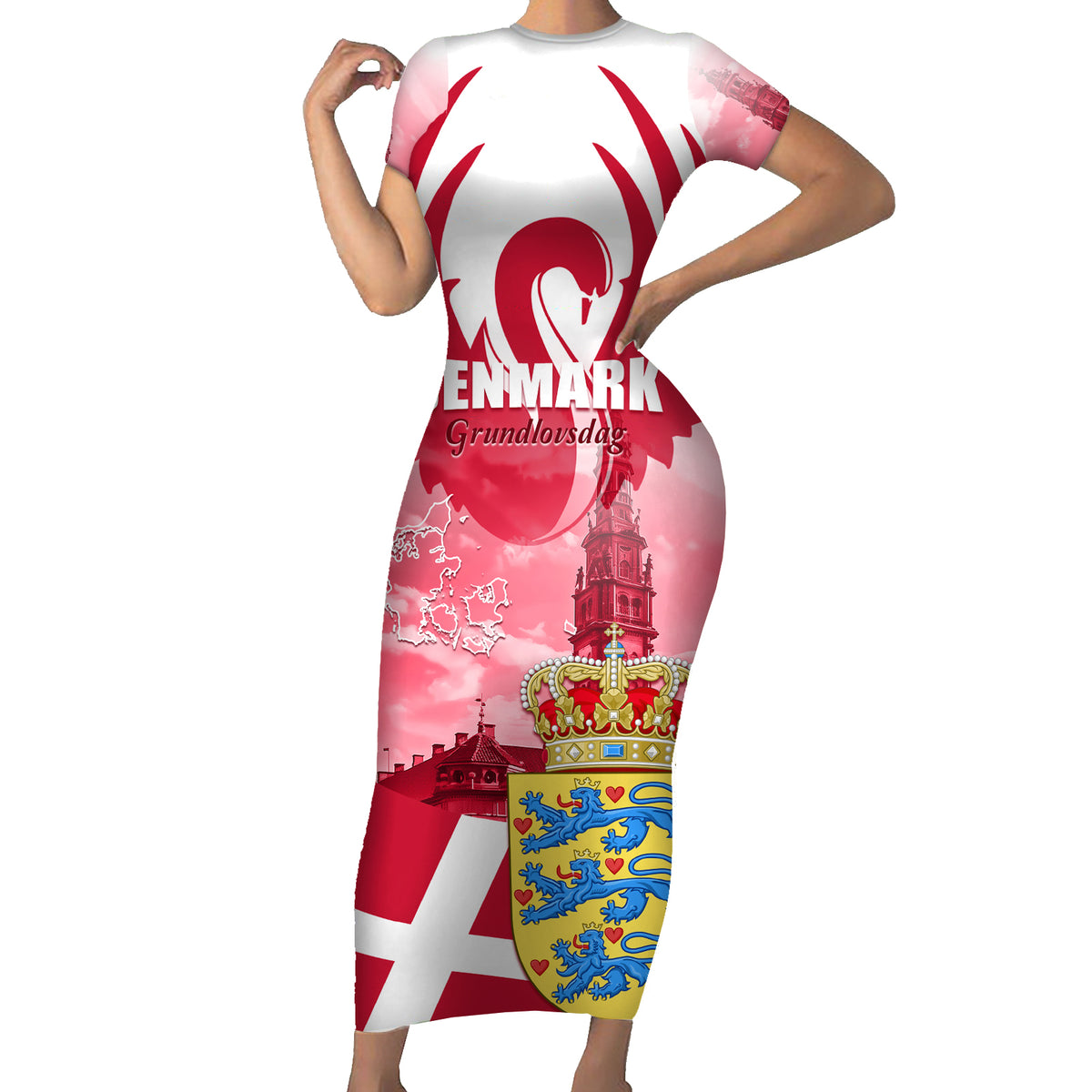 Denmark Constitution Day 2024 Short Sleeve Bodycon Dress Grundlovsdag 5th June - Wonder Print Shop