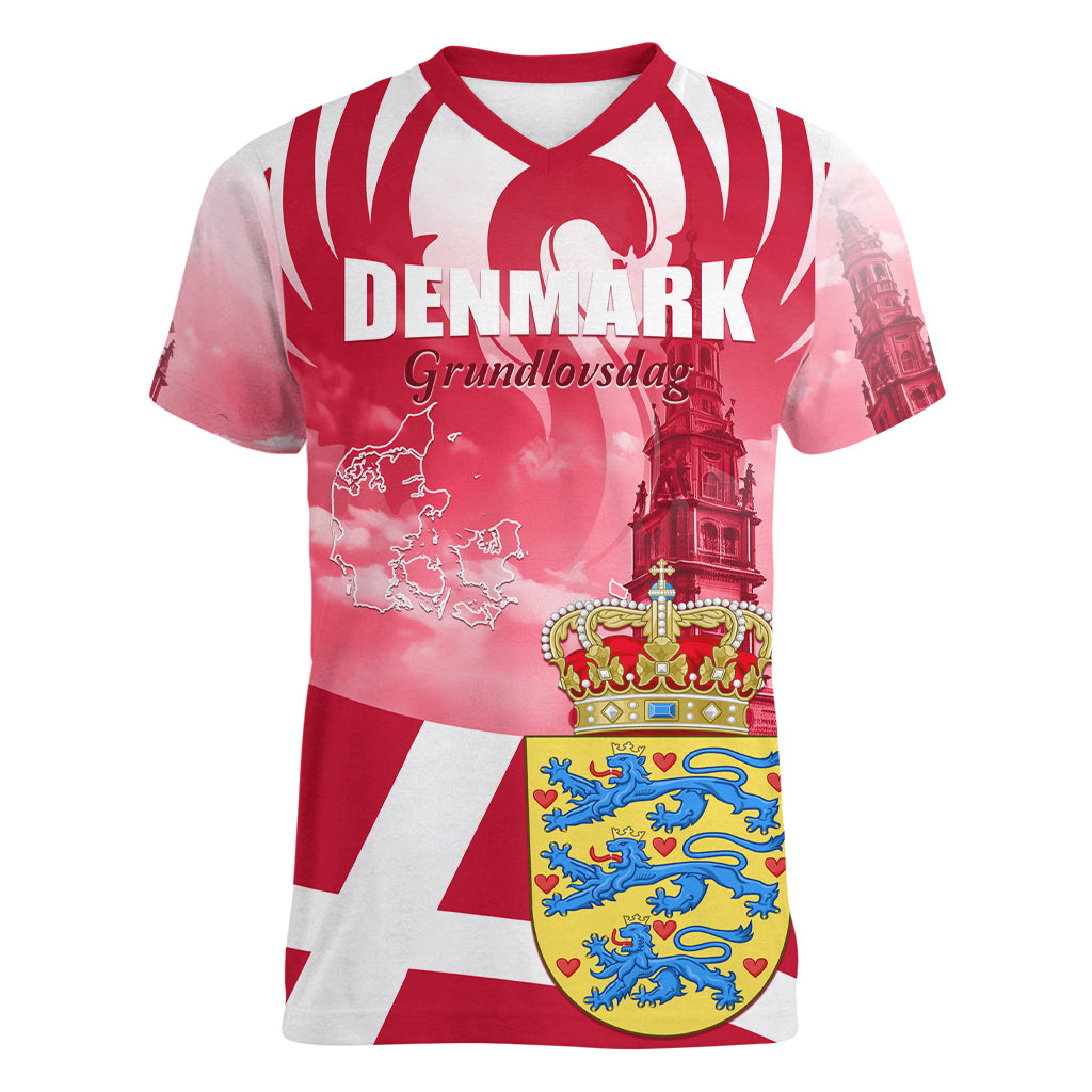 Denmark Constitution Day 2024 Women V-Neck T-Shirt Grundlovsdag 5th June - Wonder Print Shop
