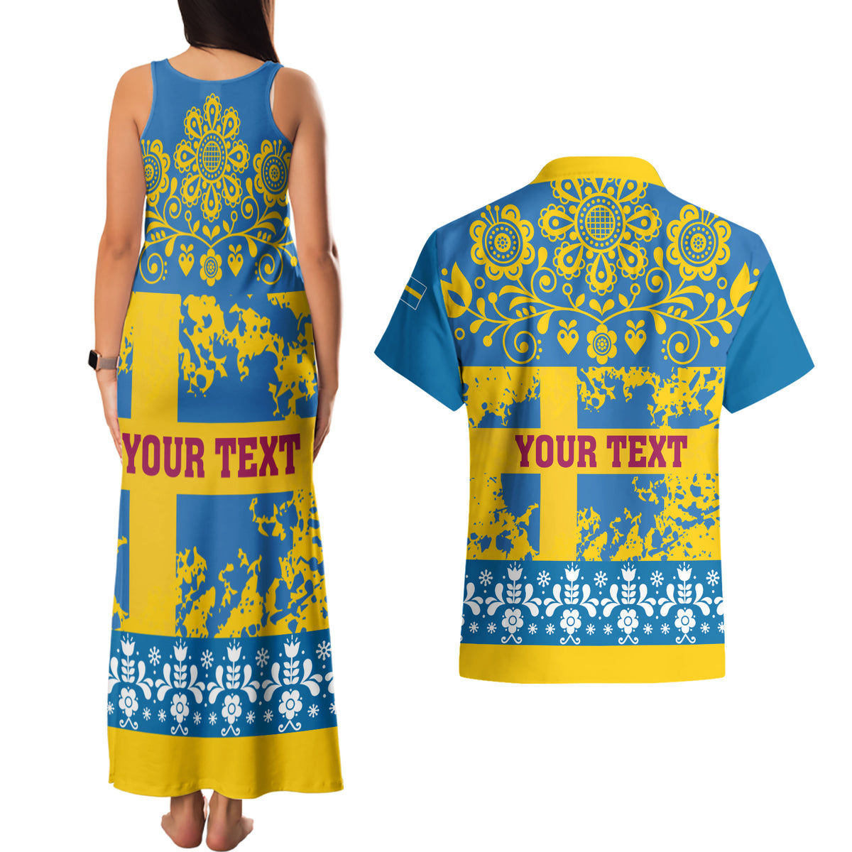 Sweden National Day 2024 Couples Matching Tank Maxi Dress and Hawaiian Shirt Svenska Flaggans Dag - Wonder Print Shop