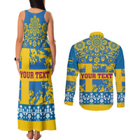 Sweden National Day 2024 Couples Matching Tank Maxi Dress and Long Sleeve Button Shirt Svenska Flaggans Dag - Wonder Print Shop