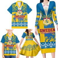 Sweden National Day 2024 Family Matching Long Sleeve Bodycon Dress and Hawaiian Shirt Svenska Flaggans Dag - Wonder Print Shop