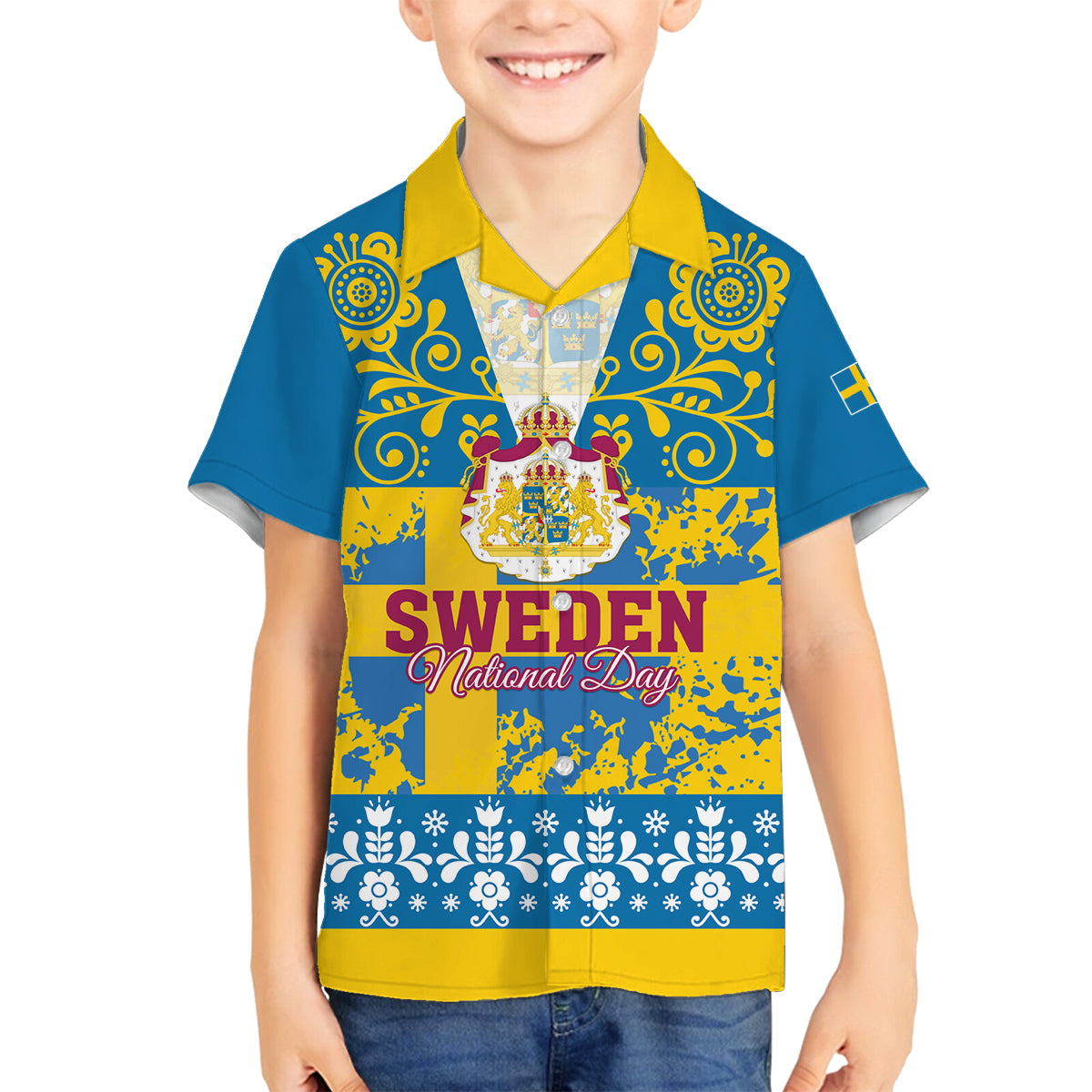 Sweden National Day 2024 Family Matching Long Sleeve Bodycon Dress and Hawaiian Shirt Svenska Flaggans Dag - Wonder Print Shop