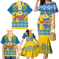 Sweden National Day 2024 Family Matching Mermaid Dress and Hawaiian Shirt Svenska Flaggans Dag - Wonder Print Shop