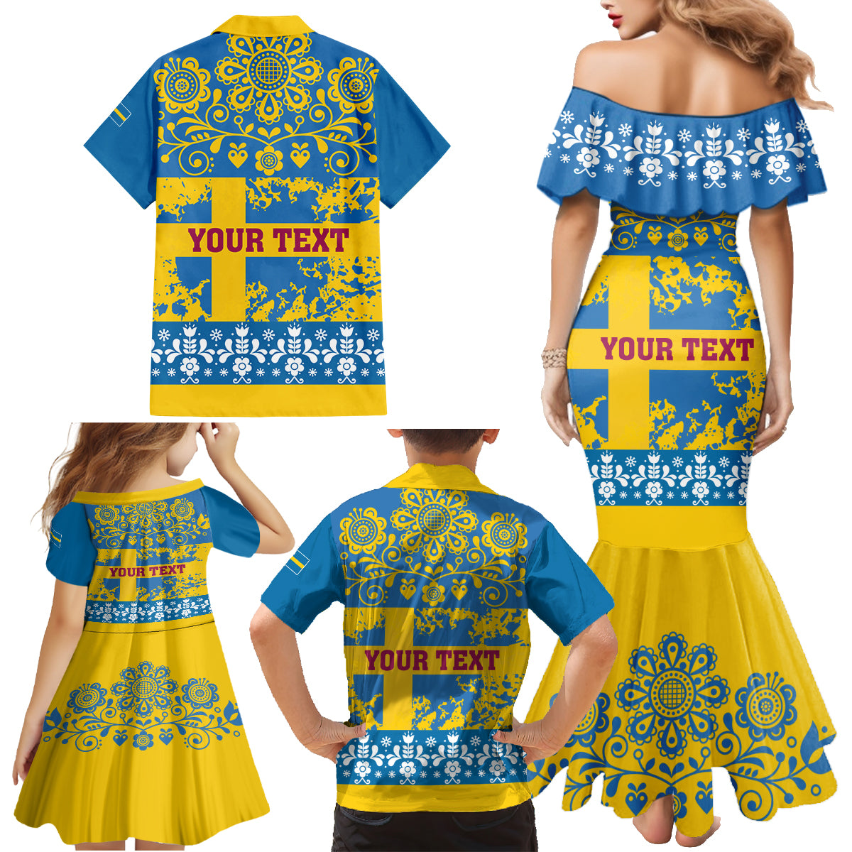 Sweden National Day 2024 Family Matching Mermaid Dress and Hawaiian Shirt Svenska Flaggans Dag - Wonder Print Shop
