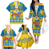 Sweden National Day 2024 Family Matching Off The Shoulder Long Sleeve Dress and Hawaiian Shirt Svenska Flaggans Dag - Wonder Print Shop