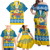 Sweden National Day 2024 Family Matching Off Shoulder Maxi Dress and Hawaiian Shirt Svenska Flaggans Dag - Wonder Print Shop