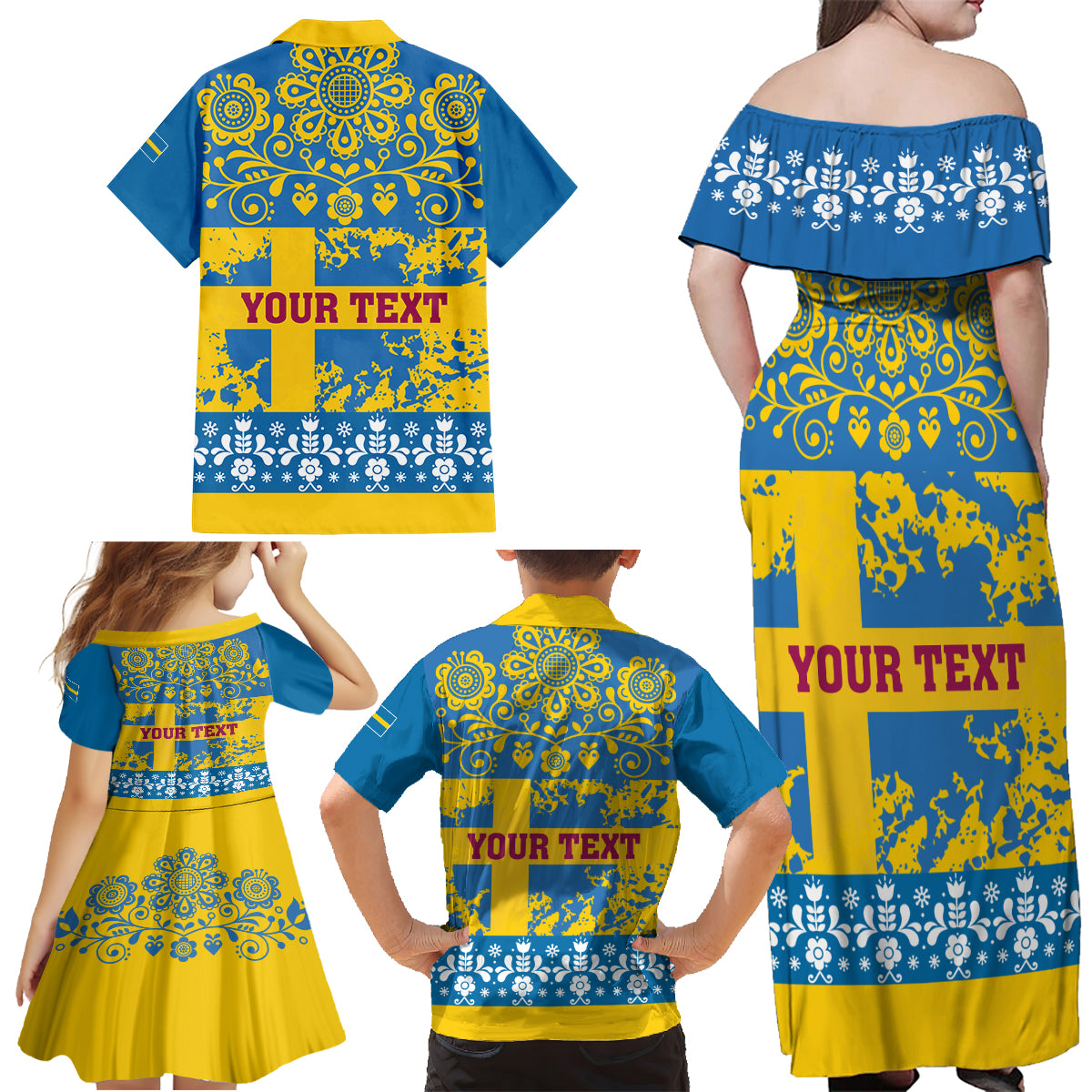 Sweden National Day 2024 Family Matching Off Shoulder Maxi Dress and Hawaiian Shirt Svenska Flaggans Dag - Wonder Print Shop