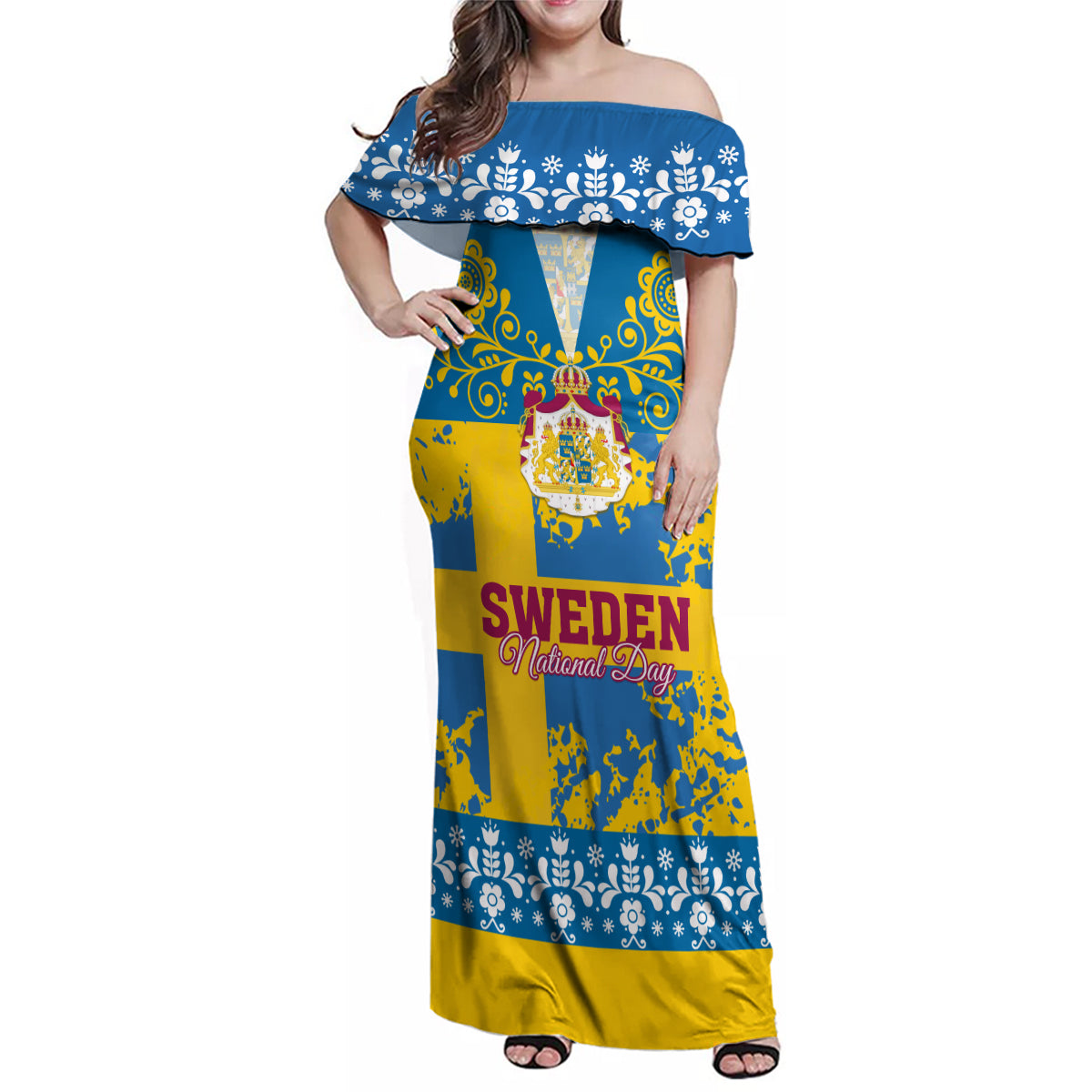 Sweden National Day 2024 Family Matching Off Shoulder Maxi Dress and Hawaiian Shirt Svenska Flaggans Dag - Wonder Print Shop
