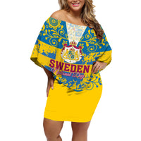 Sweden National Day 2024 Family Matching Off Shoulder Short Dress and Hawaiian Shirt Svenska Flaggans Dag - Wonder Print Shop
