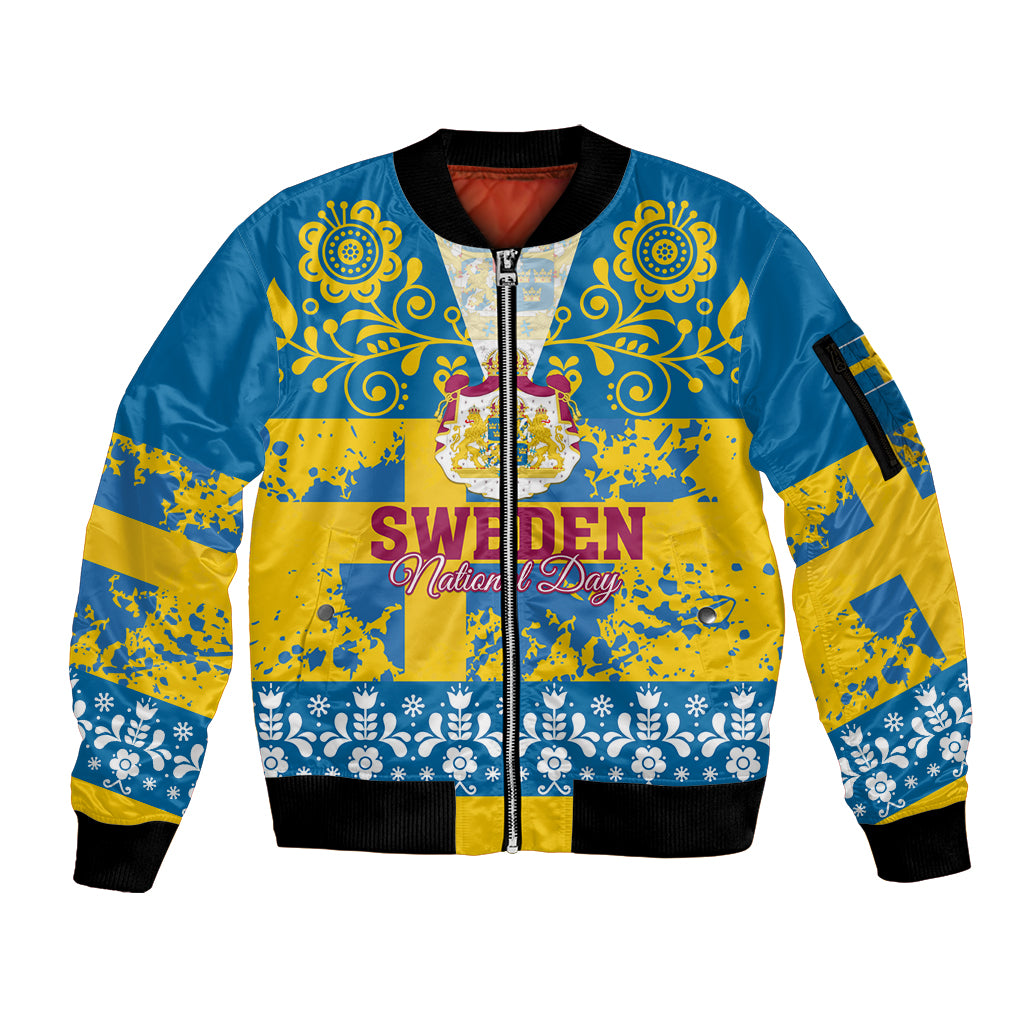 Sweden National Day 2024 Sleeve Zip Bomber Jacket Svenska Flaggans Dag - Wonder Print Shop