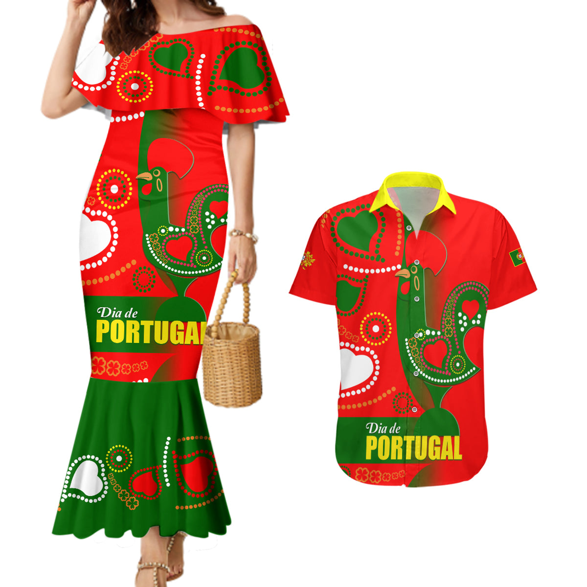 Portugal Day 2024 Couples Matching Mermaid Dress and Hawaiian Shirt de Camoes e das Comunidades Portuguesas
