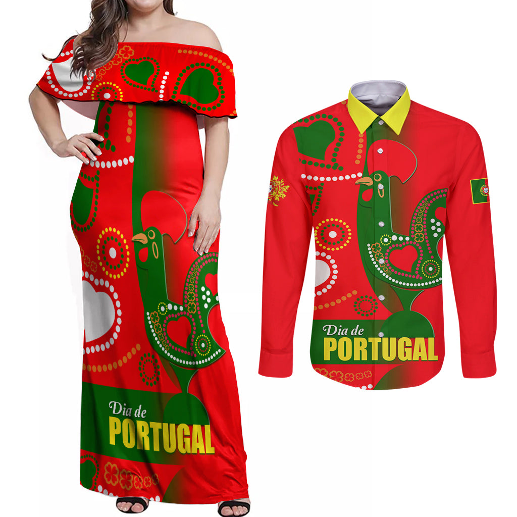 Portugal Day 2024 Couples Matching Off Shoulder Maxi Dress and Long Sleeve Button Shirt de Camoes e das Comunidades Portuguesas - Wonder Print Shop