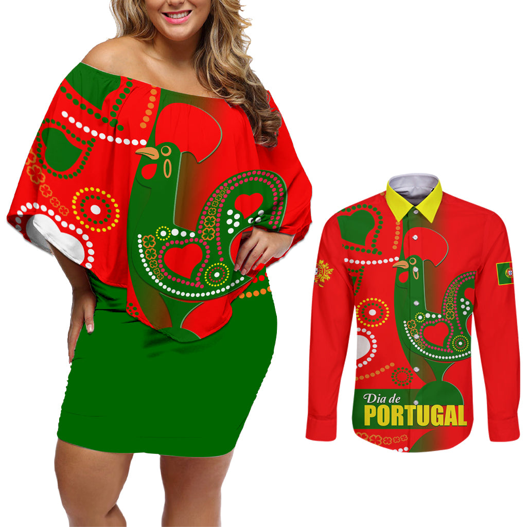 Portugal Day 2024 Couples Matching Off Shoulder Short Dress and Long Sleeve Button Shirt de Camoes e das Comunidades Portuguesas - Wonder Print Shop
