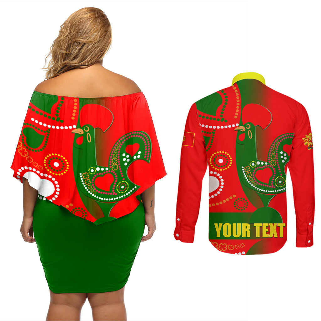 Portugal Day 2024 Couples Matching Off Shoulder Short Dress and Long Sleeve Button Shirt de Camoes e das Comunidades Portuguesas - Wonder Print Shop