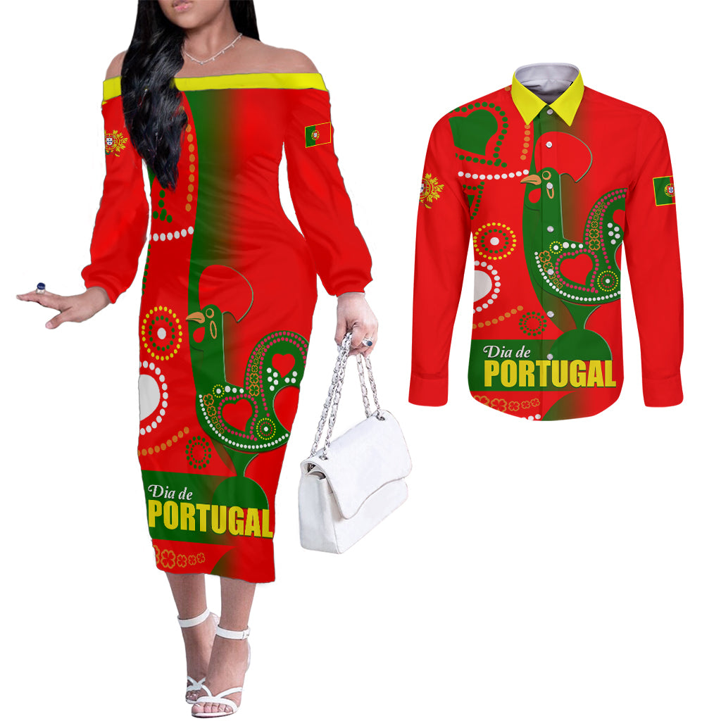 Portugal Day 2024 Couples Matching Off The Shoulder Long Sleeve Dress and Long Sleeve Button Shirt de Camoes e das Comunidades Portuguesas