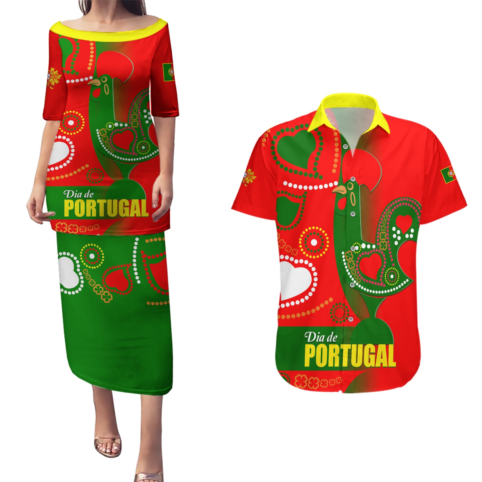 Portugal Day 2024 Couples Matching Puletasi and Hawaiian Shirt de Camoes e das Comunidades Portuguesas