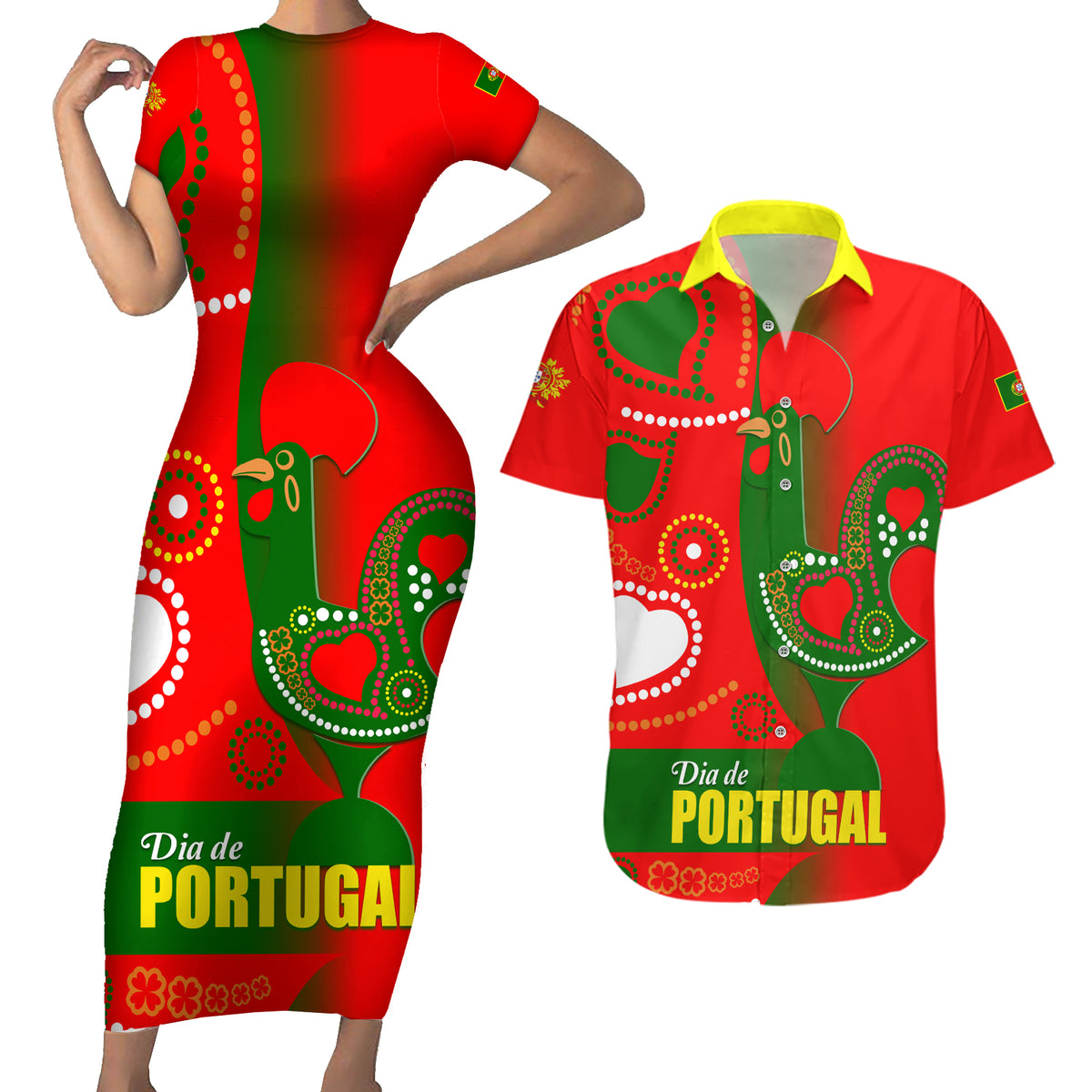 Portugal Day 2024 Couples Matching Short Sleeve Bodycon Dress and Hawaiian Shirt de Camoes e das Comunidades Portuguesas - Wonder Print Shop